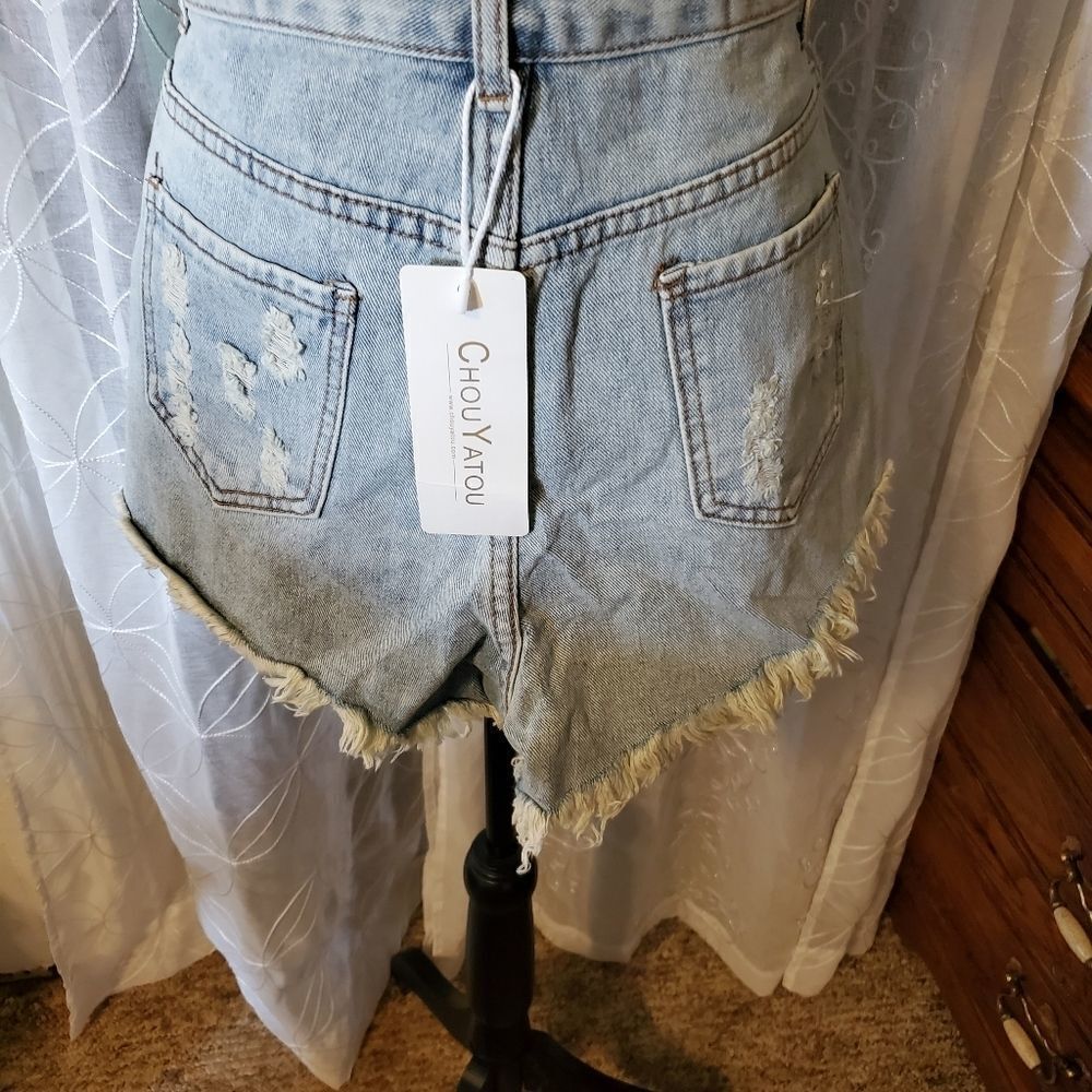 Chou Yatou Jean Shorts Small Distressed NWT - Picture 5 of 5